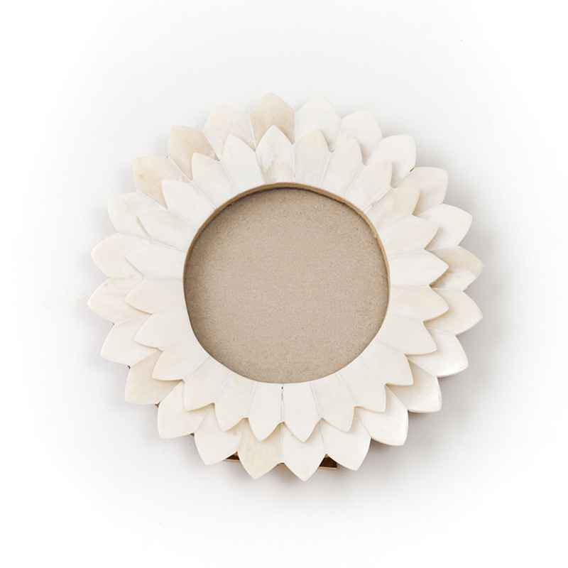 Carved Bone Round Floral Frame, 3