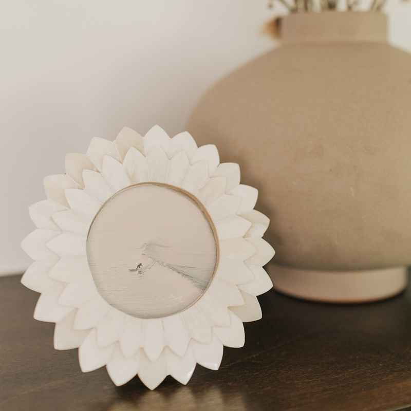 Carved Bone Round Floral Frame, 3