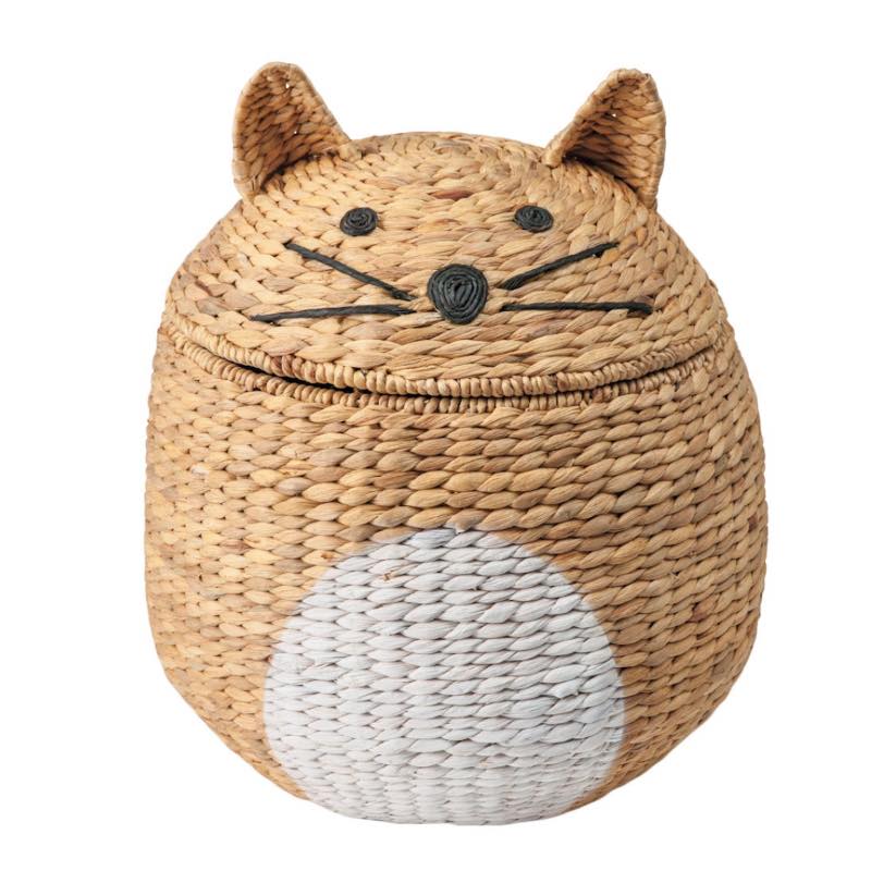 Woven Cat-Shaped Storage Basket with Lid