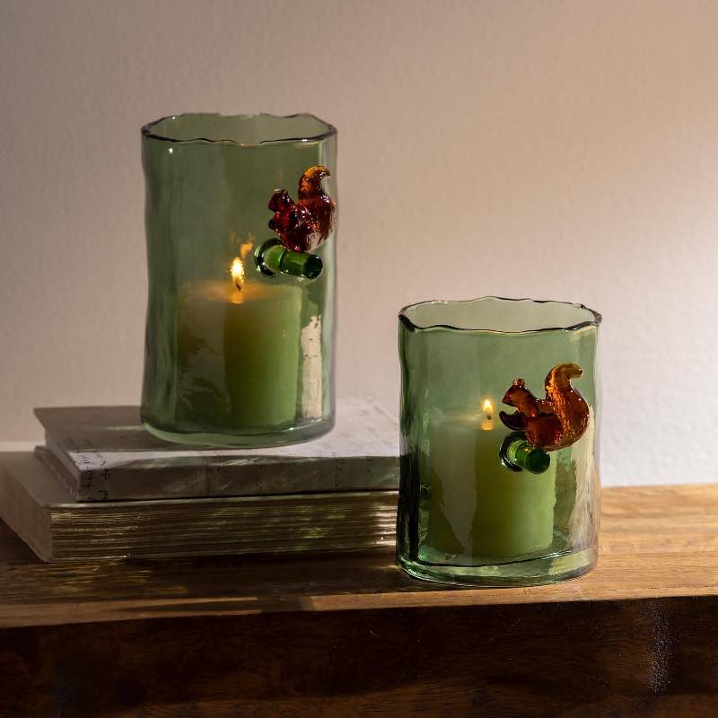 Green Glass Hurricane with Squirrel, 6