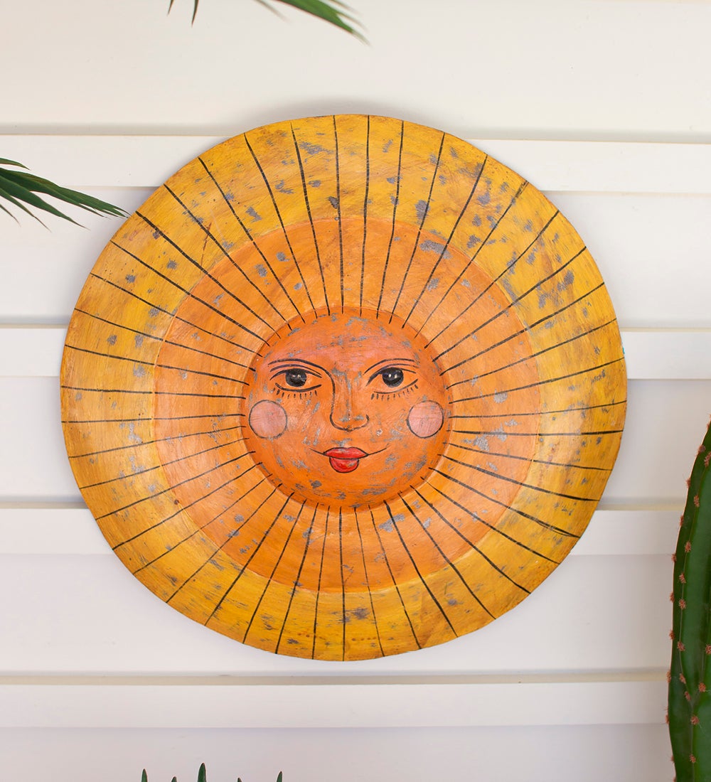 Hand-Hammered Recycled Metal Sun Face Wall Art | VivaTerra