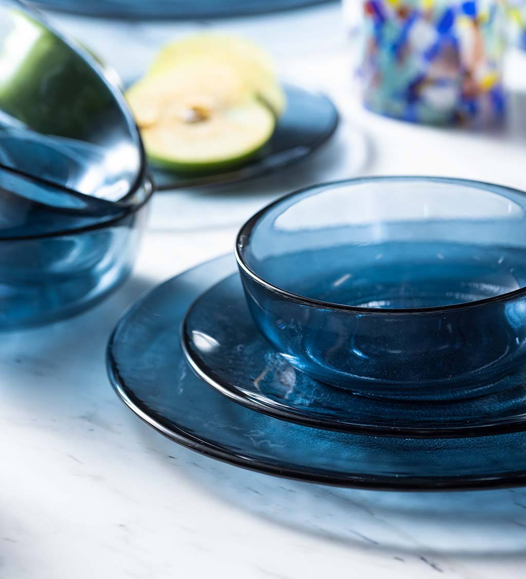 Recycled Glass Dinnerware Set Of 18 Blue Vivaterra