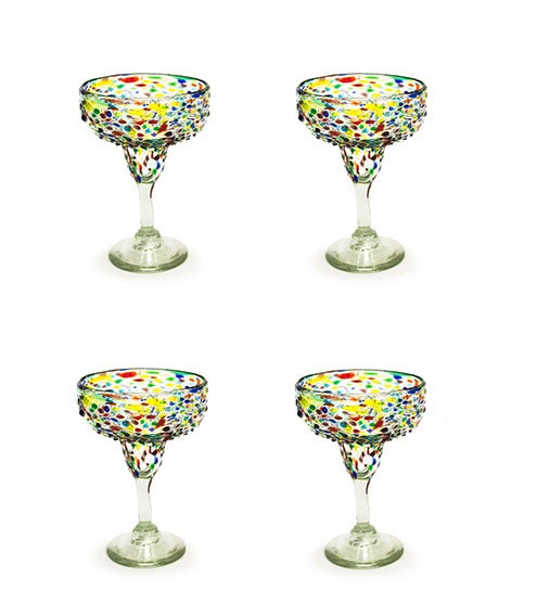 Handcrafted Recycled Glass Confetti Margarita Glasses, Set of 4