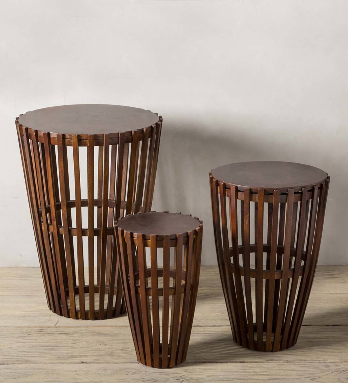 Nesting Wooden Drum Table Set - Dark Finish | VivaTerra